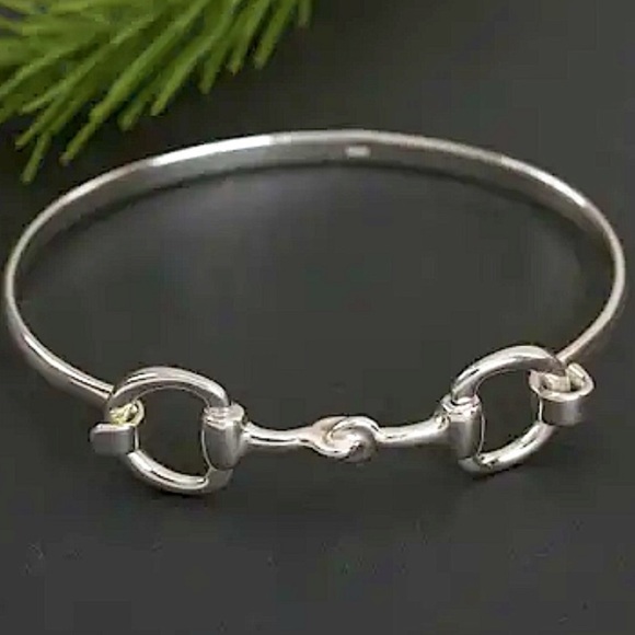 Sterling Silver Horse Bit Design Bangle Bracelet - Picture 7 of 14